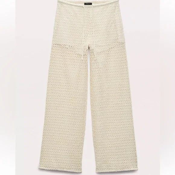 NWT $278 Rag & Bone Cream Crochet Wide Leg Pants Liv Mesh Turtledove Size XS - Picture 7 of 14